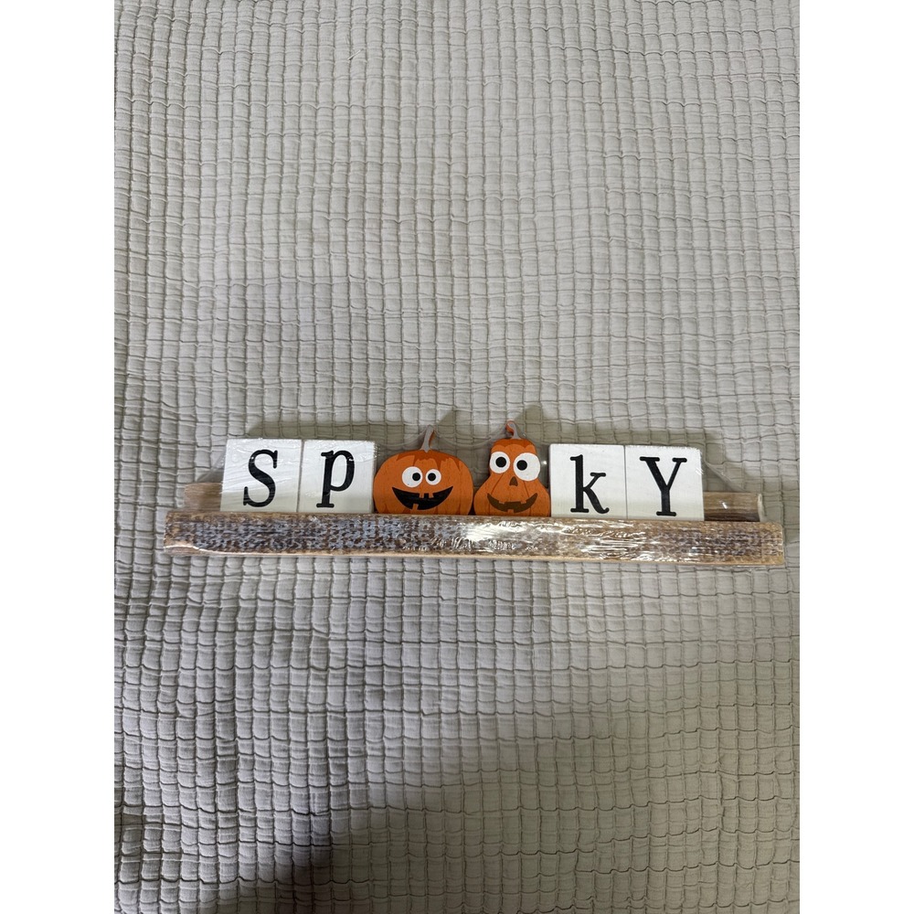 Adams & Co Spooky Halloween Wood Ledge Kit Distressed Pumpkin Decor 12x3x1.15